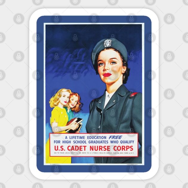 Restored World War II Women's US Cadet Nursing Corps Recruitment Poster Sticker by vintageposterco